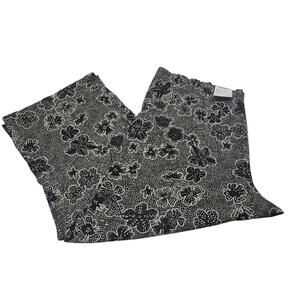 Sonoma Plus 3X Linen Blend Wide Leg Pants Black Floral Drawstring Waist